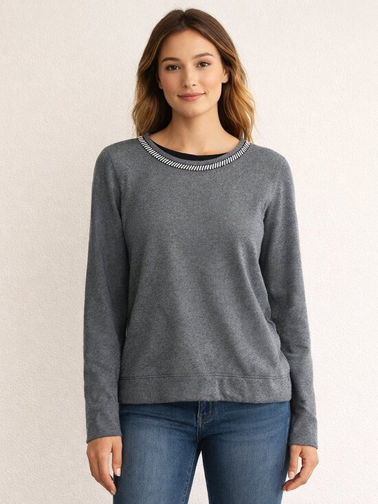 J. Crew Sweaters - Land's End Cotton Beaded Sweater Size XL 14-16 Navy Chevron Pattern